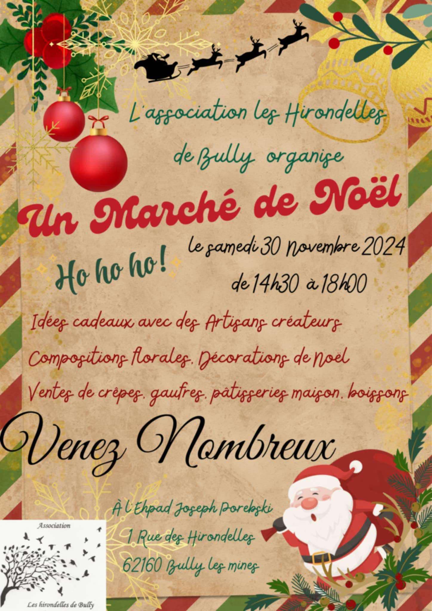 Marché de Noël de l'association Les Hirondelles le 30 novembre 2024